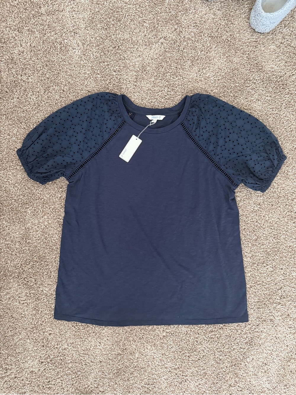 Johnnie-O  Navy Puff-Sleeve Knit Top
